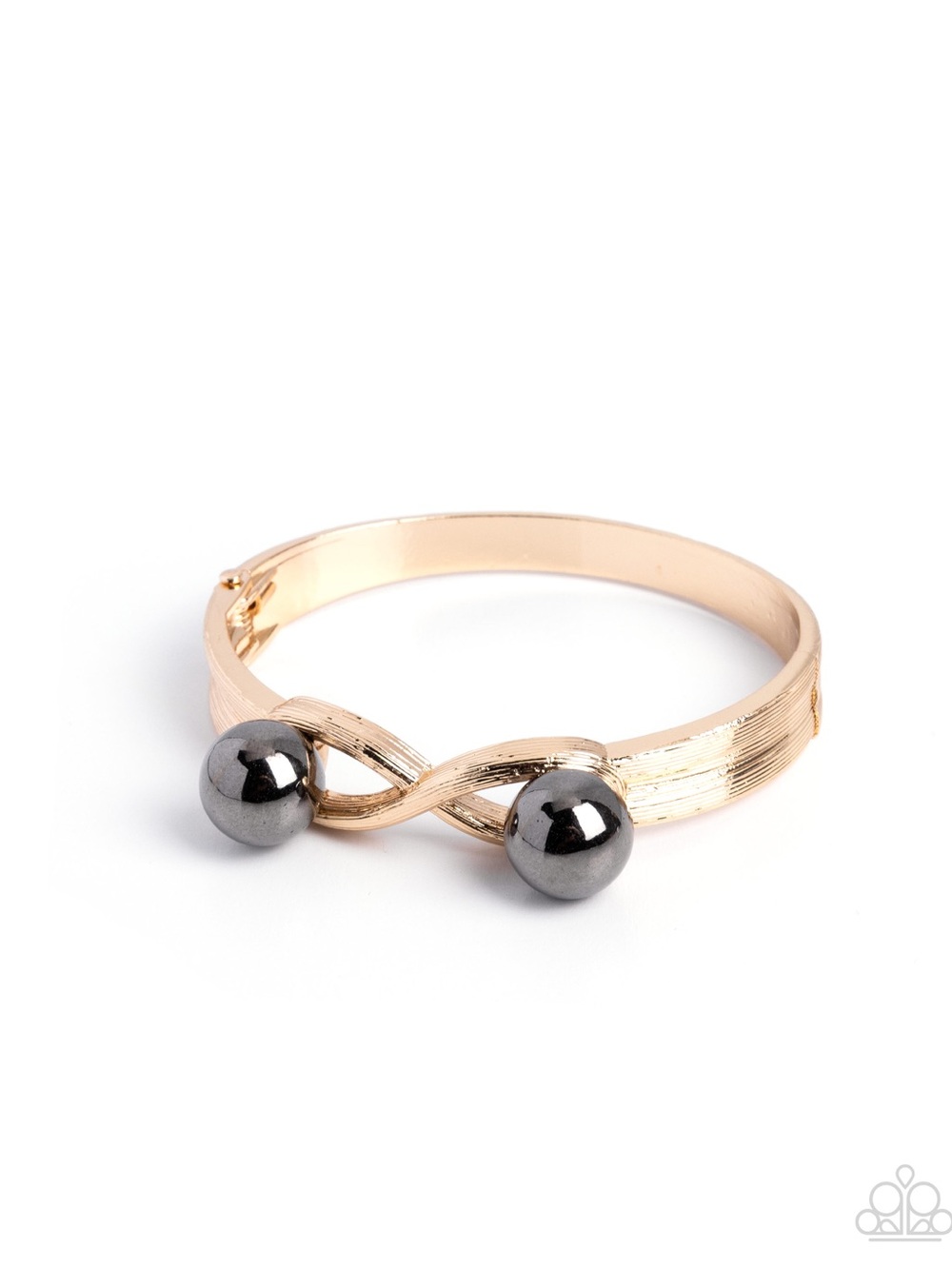 paparazzi Gold-Tone Infinity Bangle with Dark Hematite Beads